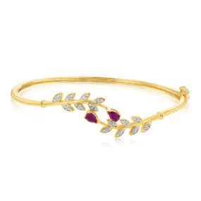 9ct Yellow Gold Diamond And Created Ruby Bangle