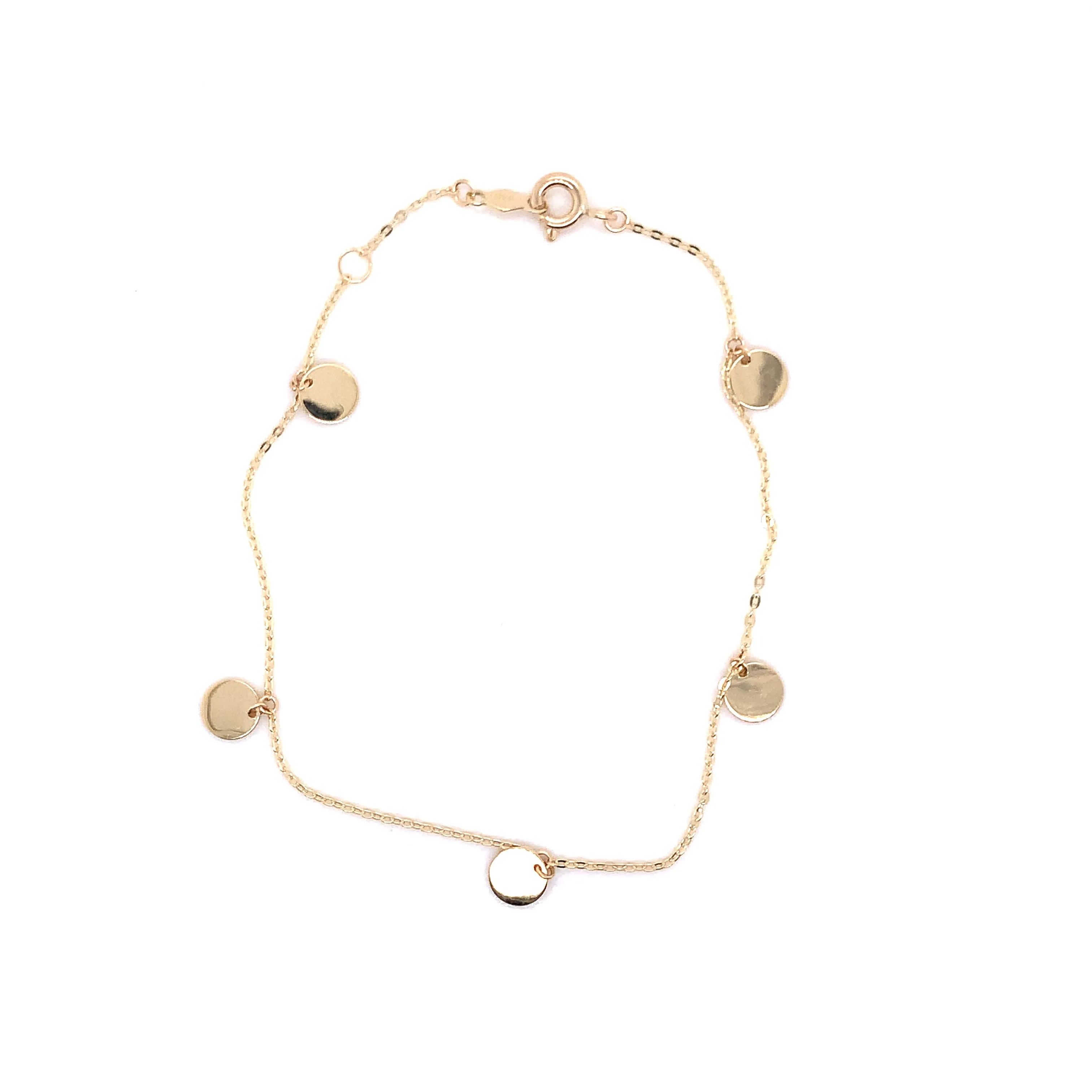 9ct Yellow Gold Drop Disc Chain Bracelet