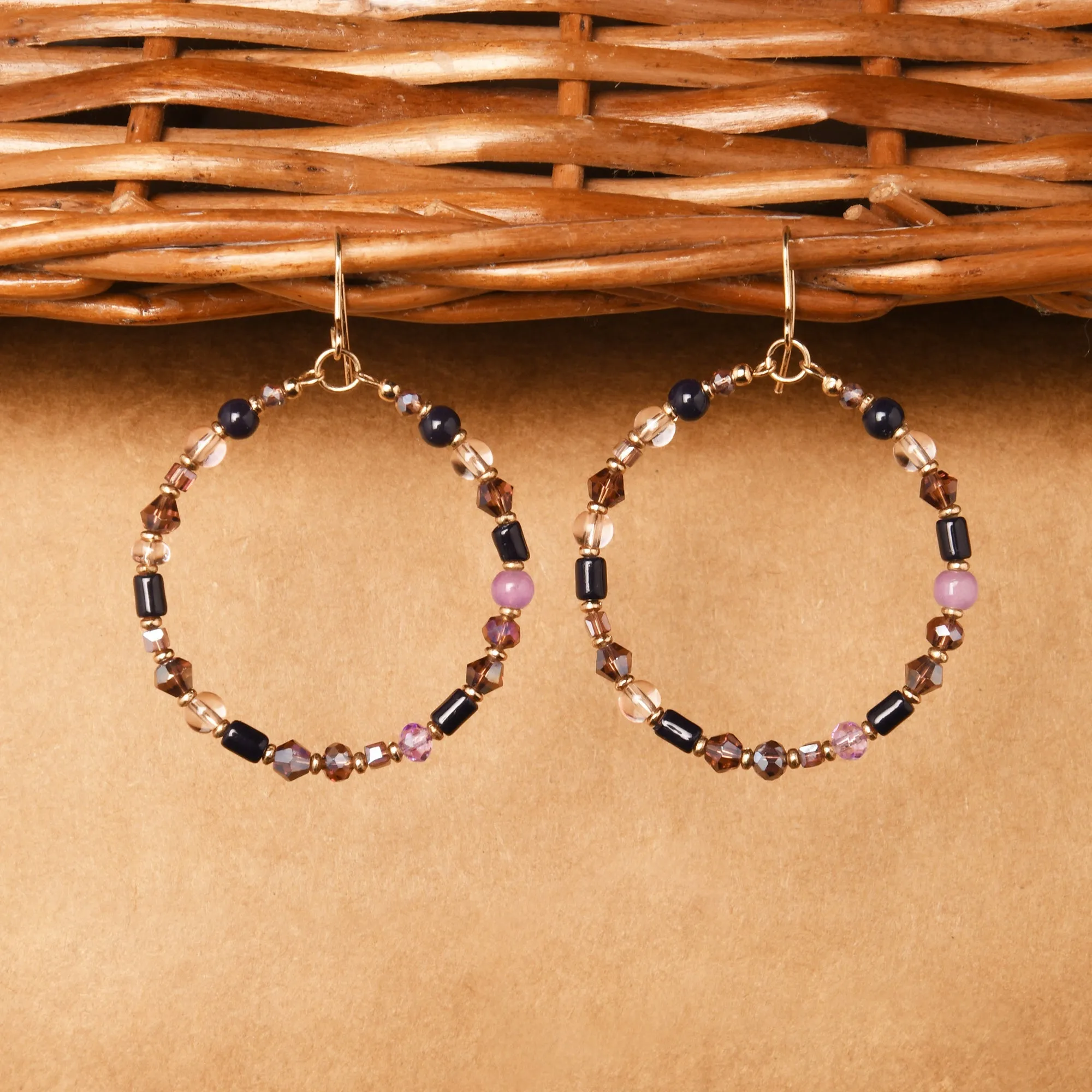 Accessorize London Women's Purple Amber Beaded Hoop Earring