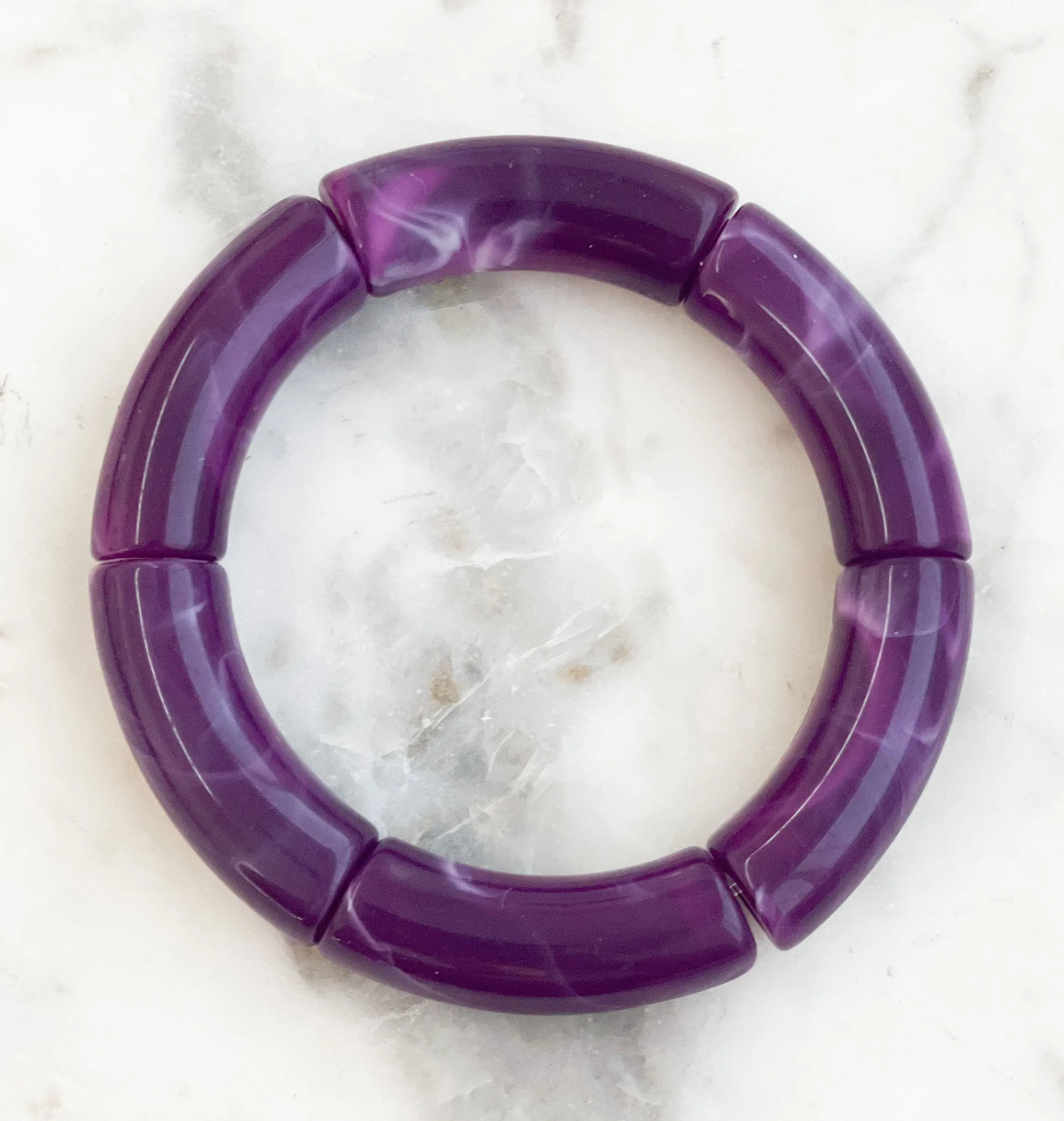 Acrylic Bamboo Bangle Bracelet "Marbled Purple"