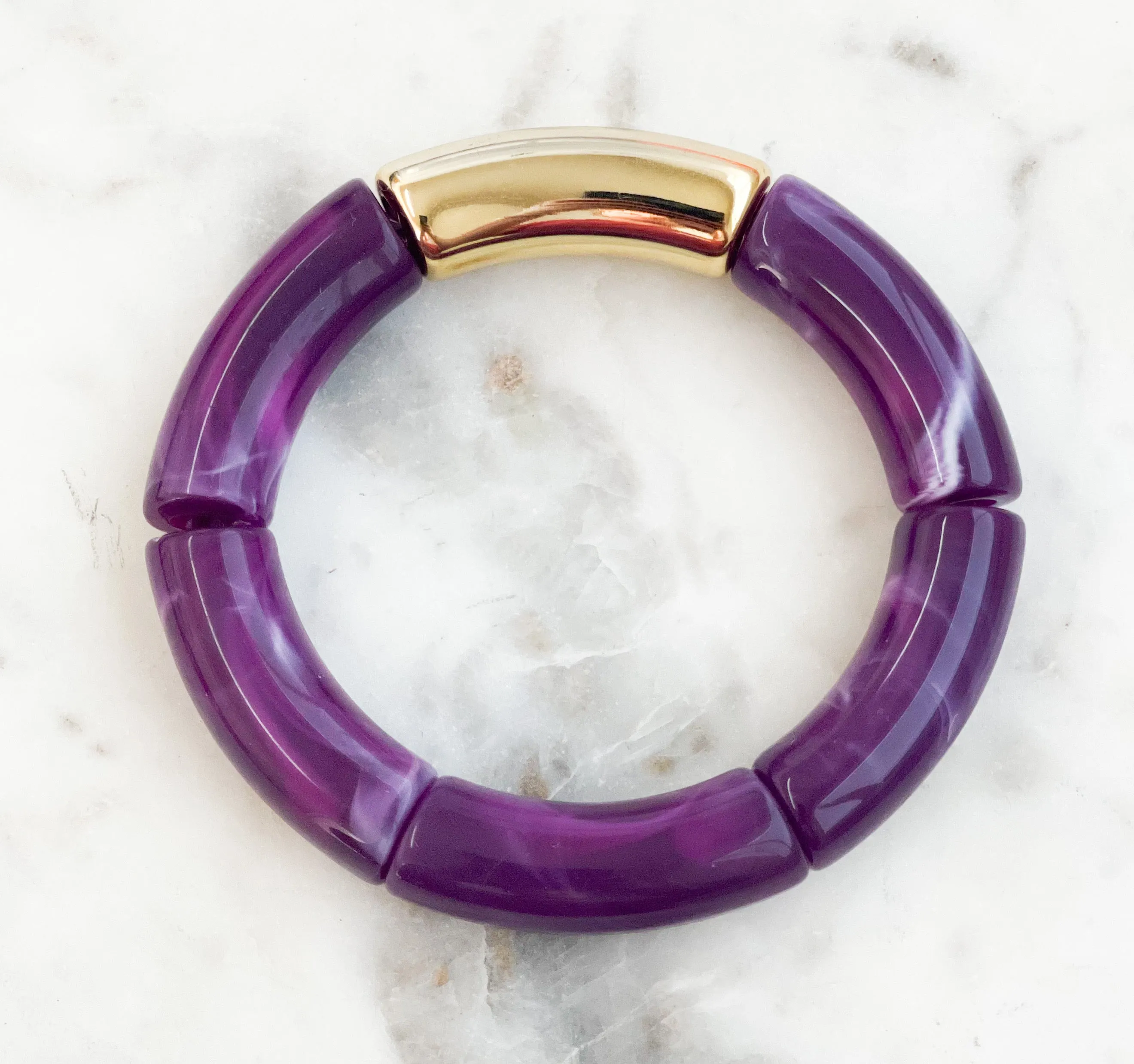 Acrylic Bamboo Bangle Bracelet "Marbled Purple"