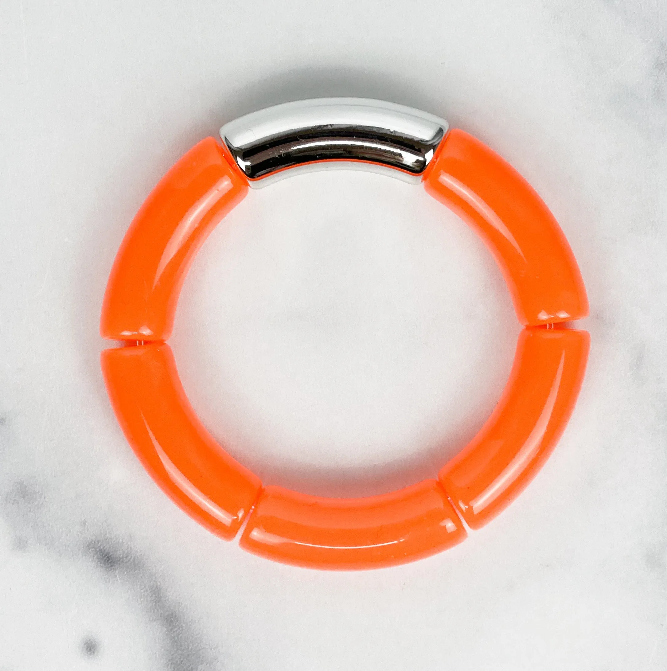 Acrylic Bamboo Bangle Bracelet "Neon Orange"