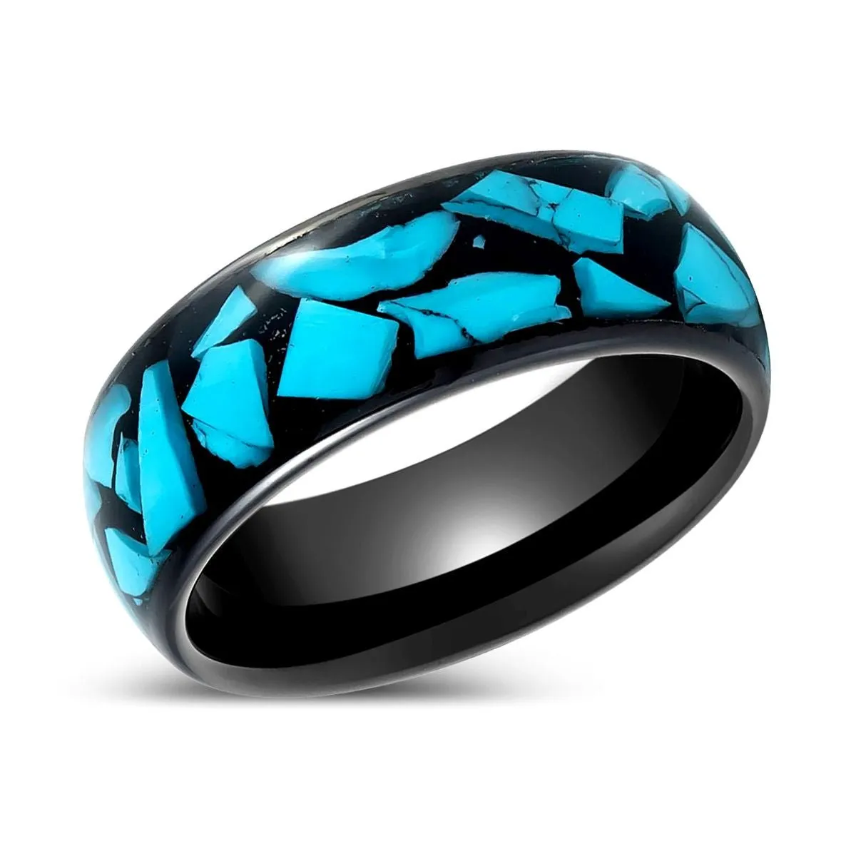 ADONIS | Black Tungsten Ring Blue Turquoise Fragments Inlay