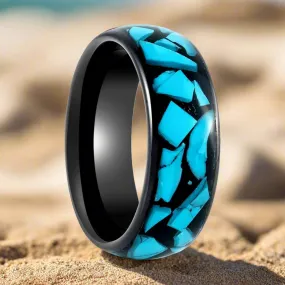 ADONIS | Black Tungsten Ring Blue Turquoise Fragments Inlay