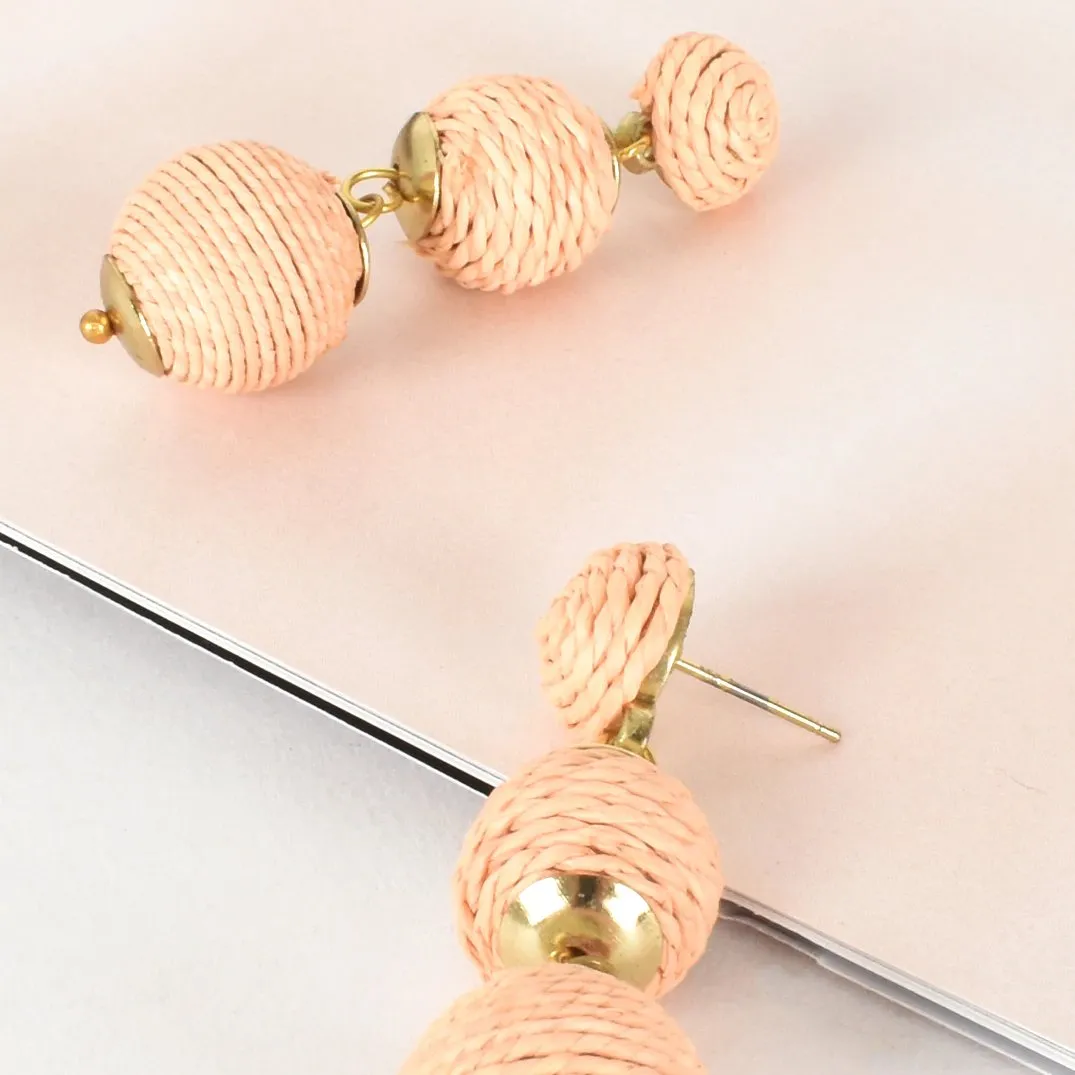 Adorne - Fashion Earrings Wound Ball Drop Earrings in Peach and Gold