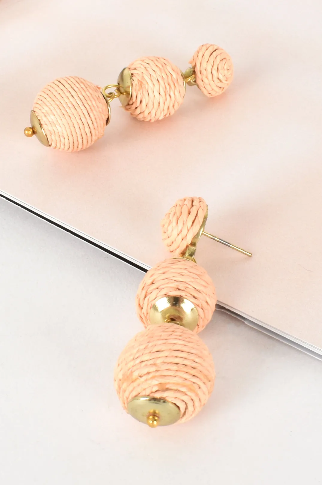 Adorne - Fashion Earrings Wound Ball Drop Earrings in Peach and Gold