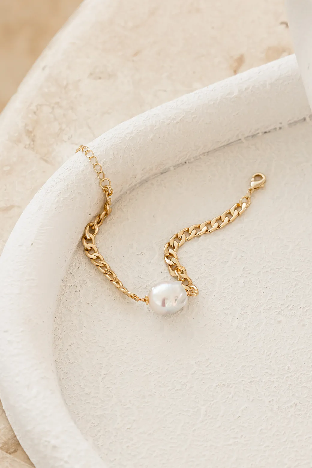 Adorne Pearl Centre Flat Chain Bracelet