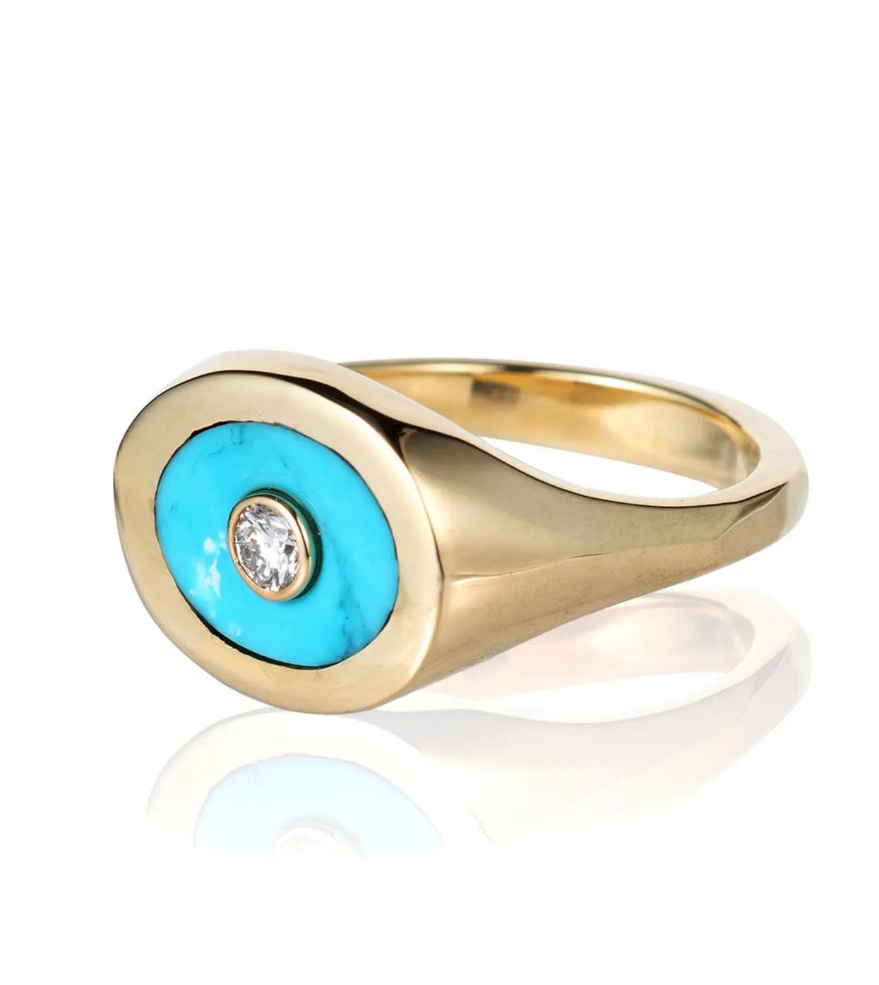 ALI GRACE Turquoise, Gold & Diamond Signet Ring