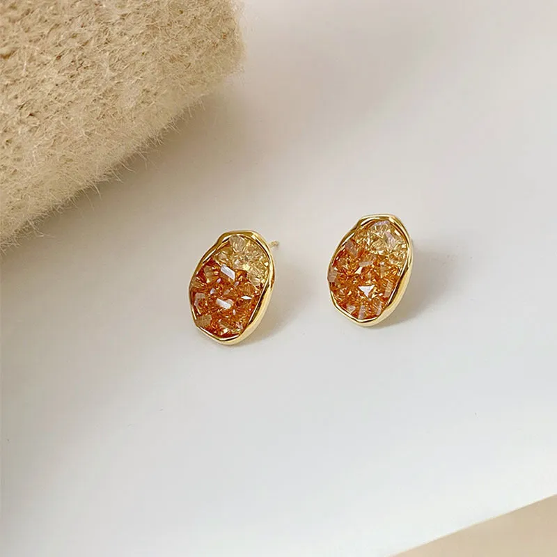 Amber Crystal Oval Stud Earrings-jlt11851