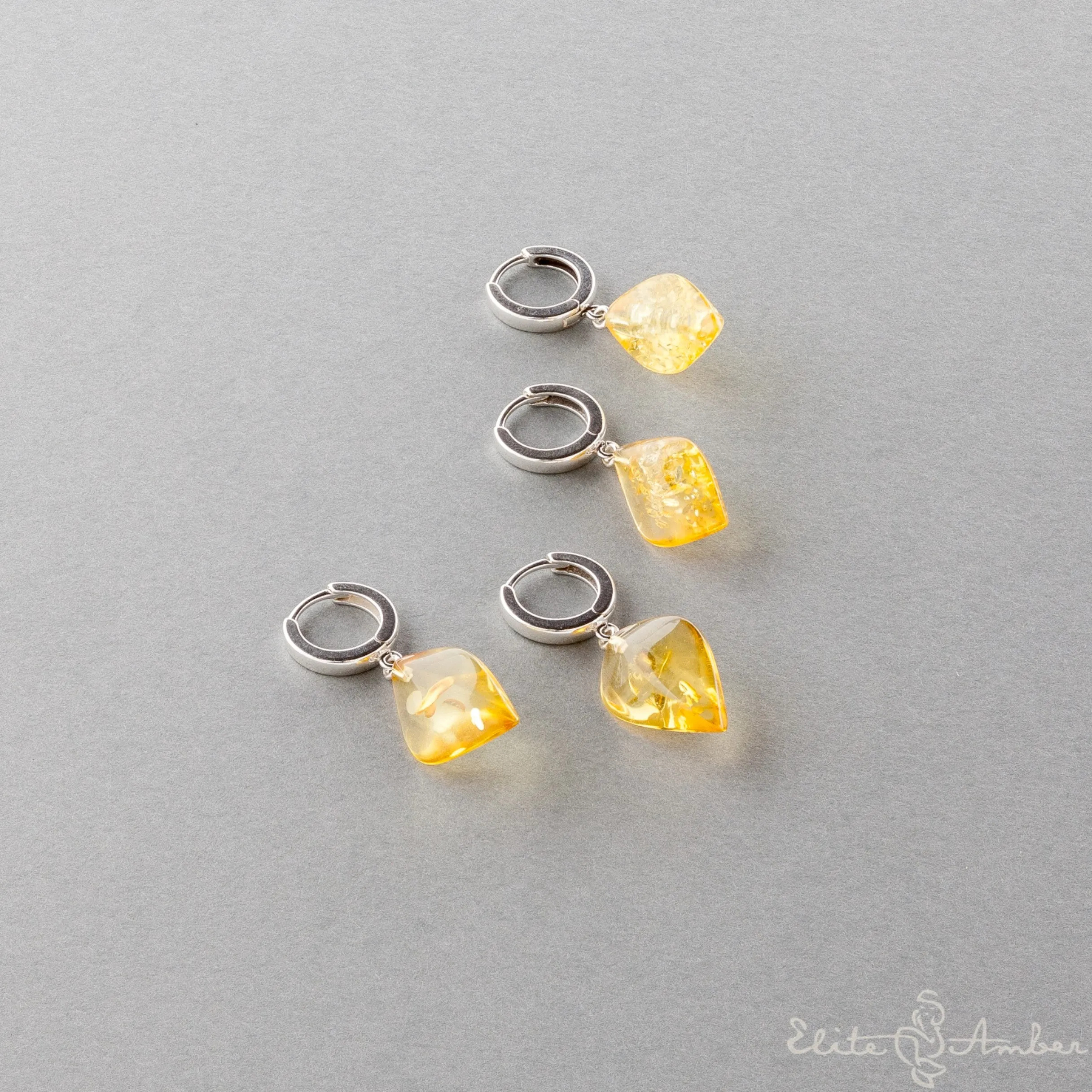 Amber earrings "Lemon leafs"