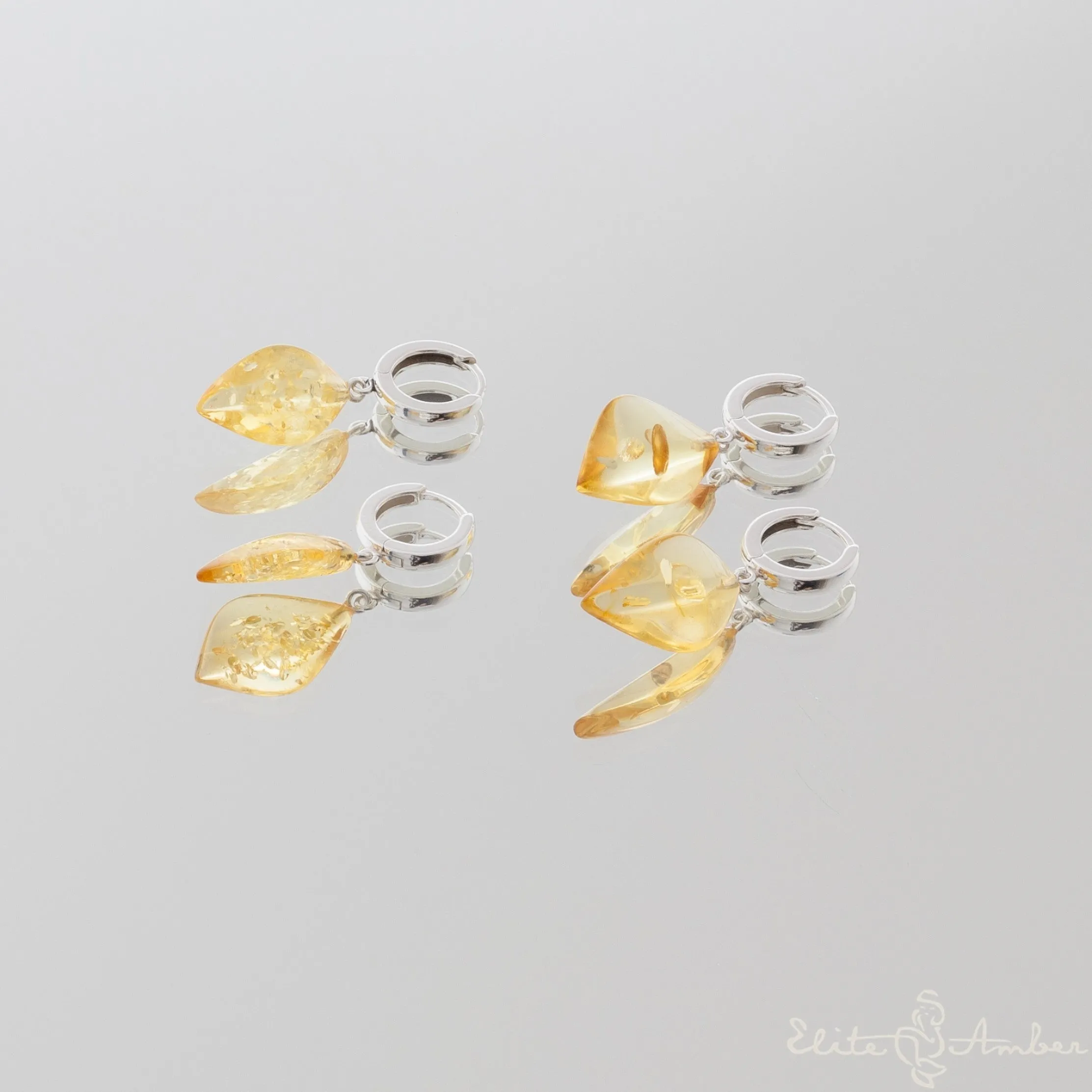 Amber earrings "Lemon leafs"