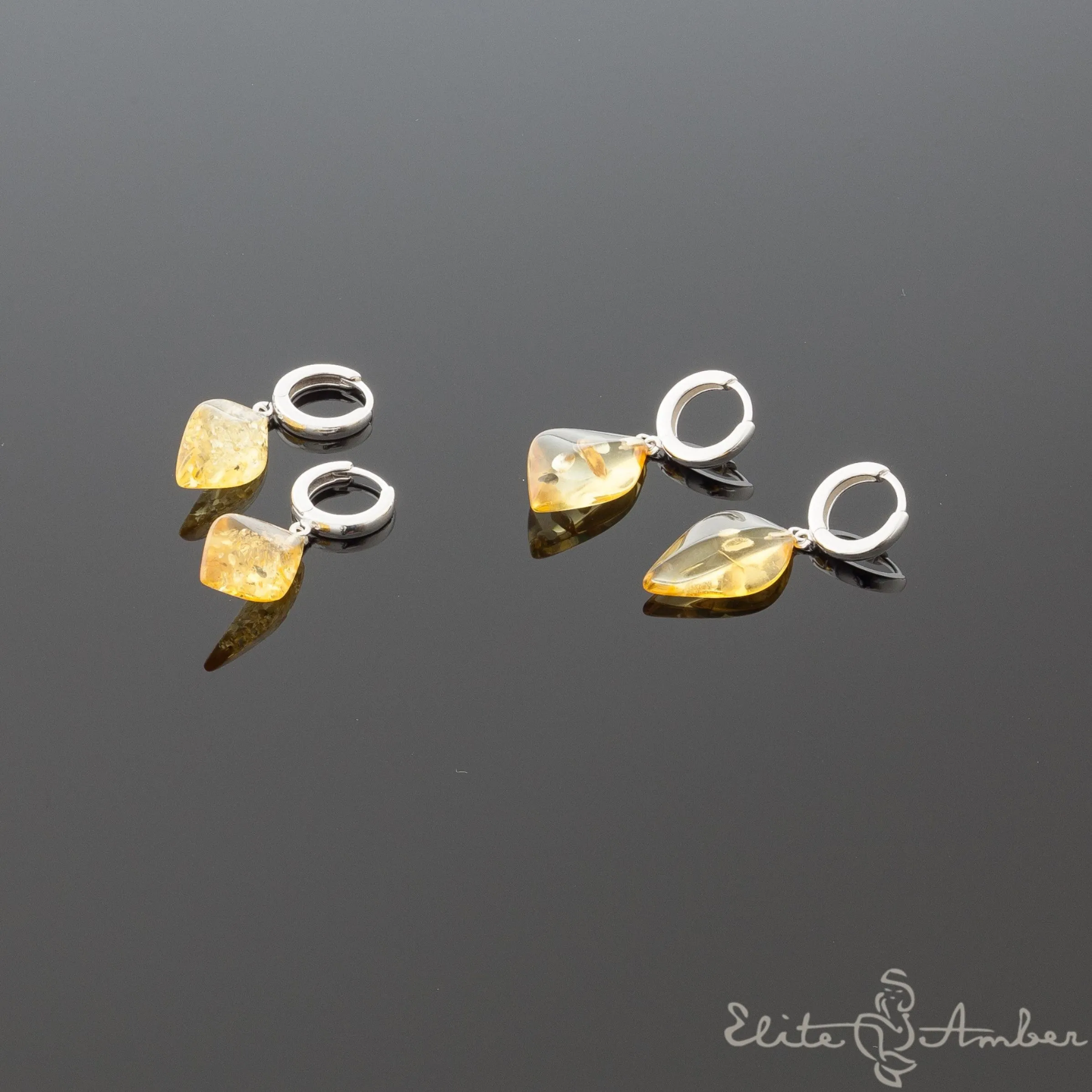 Amber earrings "Lemon leafs"