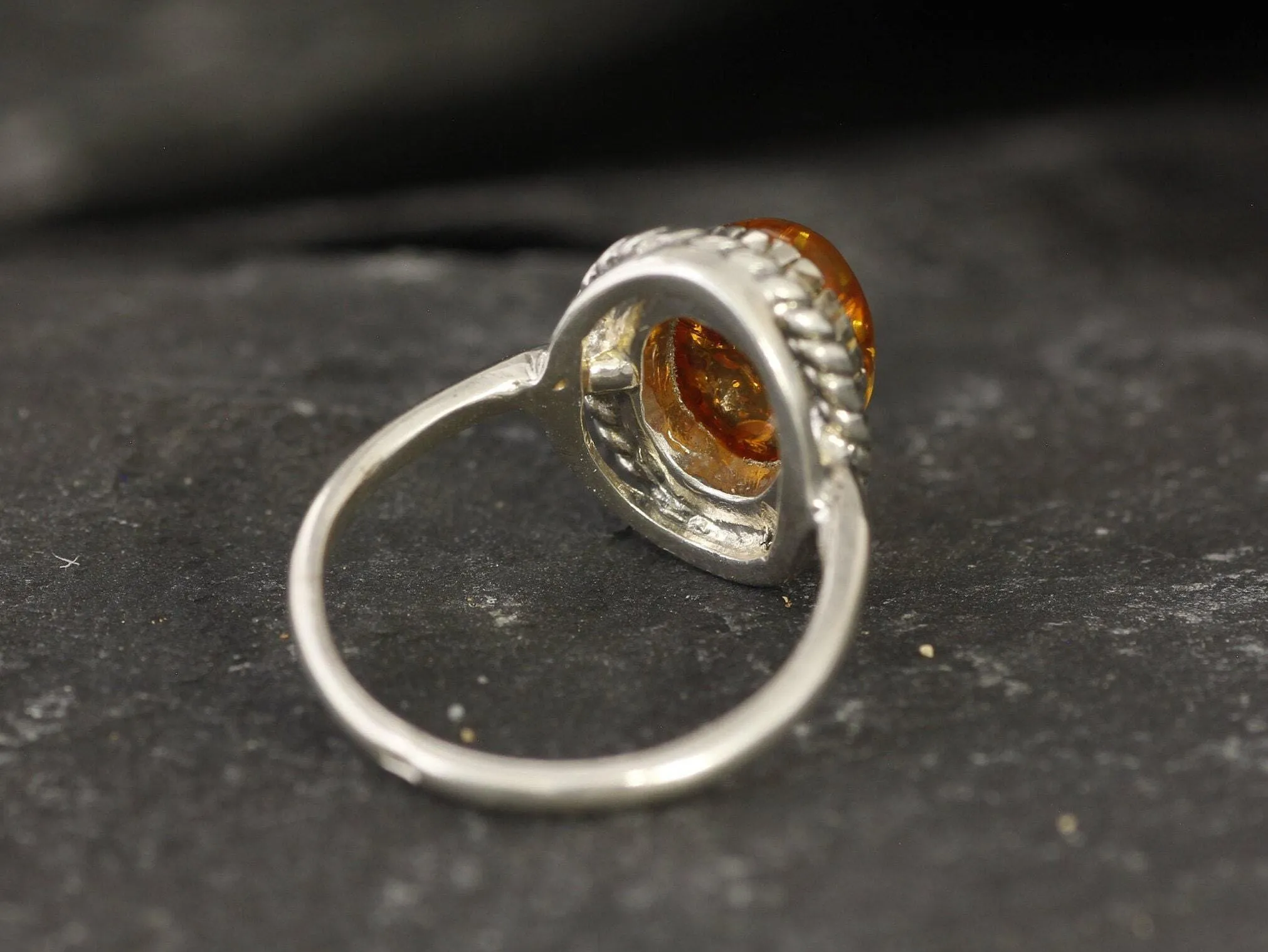 Amber Vintage Ring - Natural Amber Ring - Solitaire Amber Ring