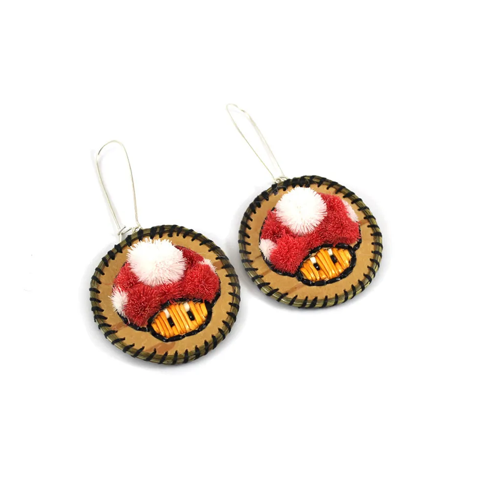 Amber Waboose Tufted Mushroom Earrings