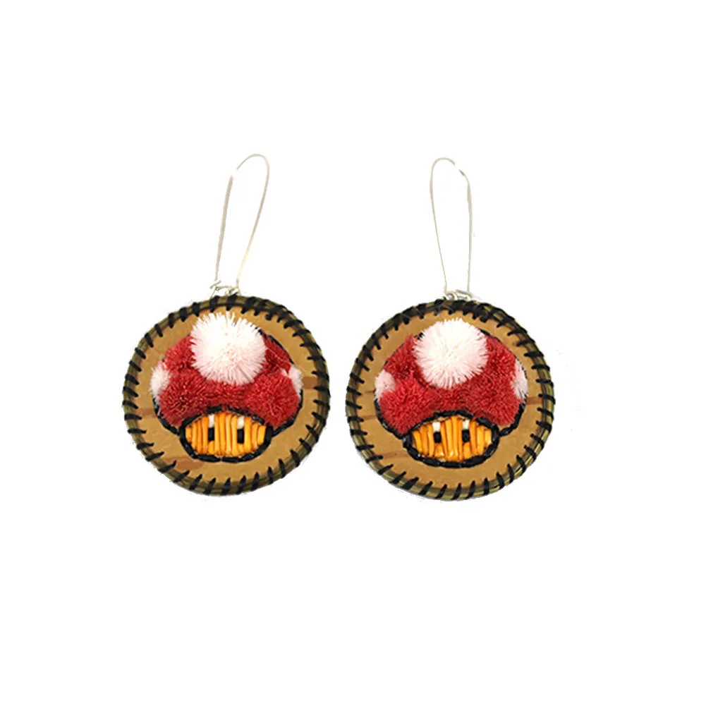 Amber Waboose Tufted Mushroom Earrings