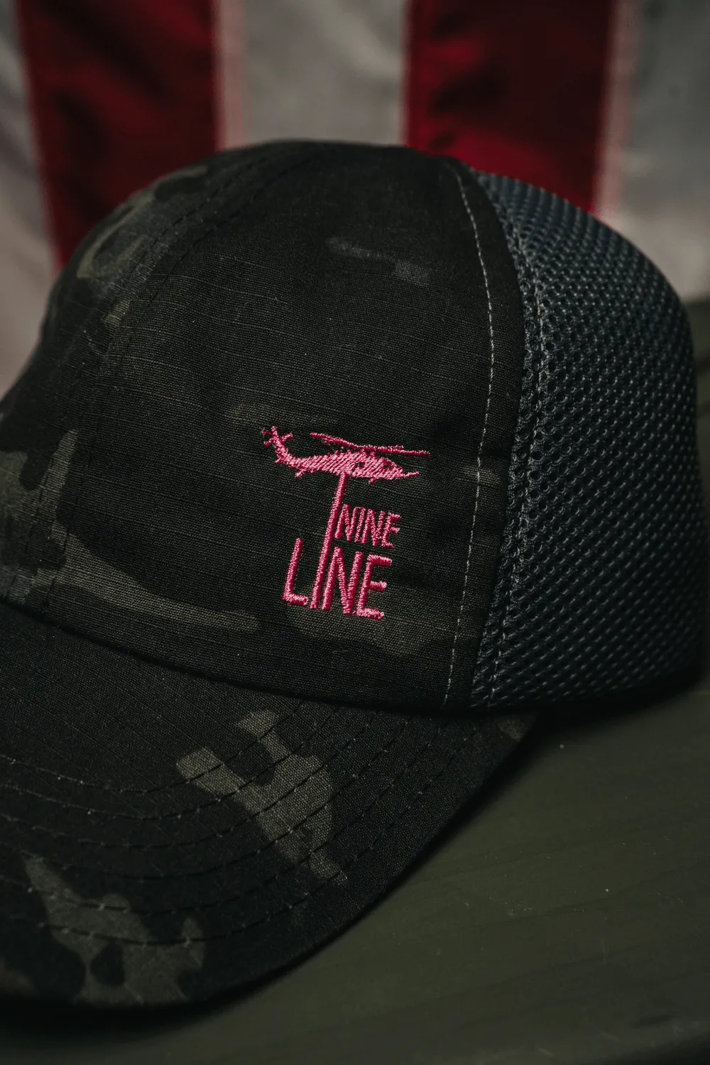 American Made Mesh Back Dark Multicam Hat Pink Dropline