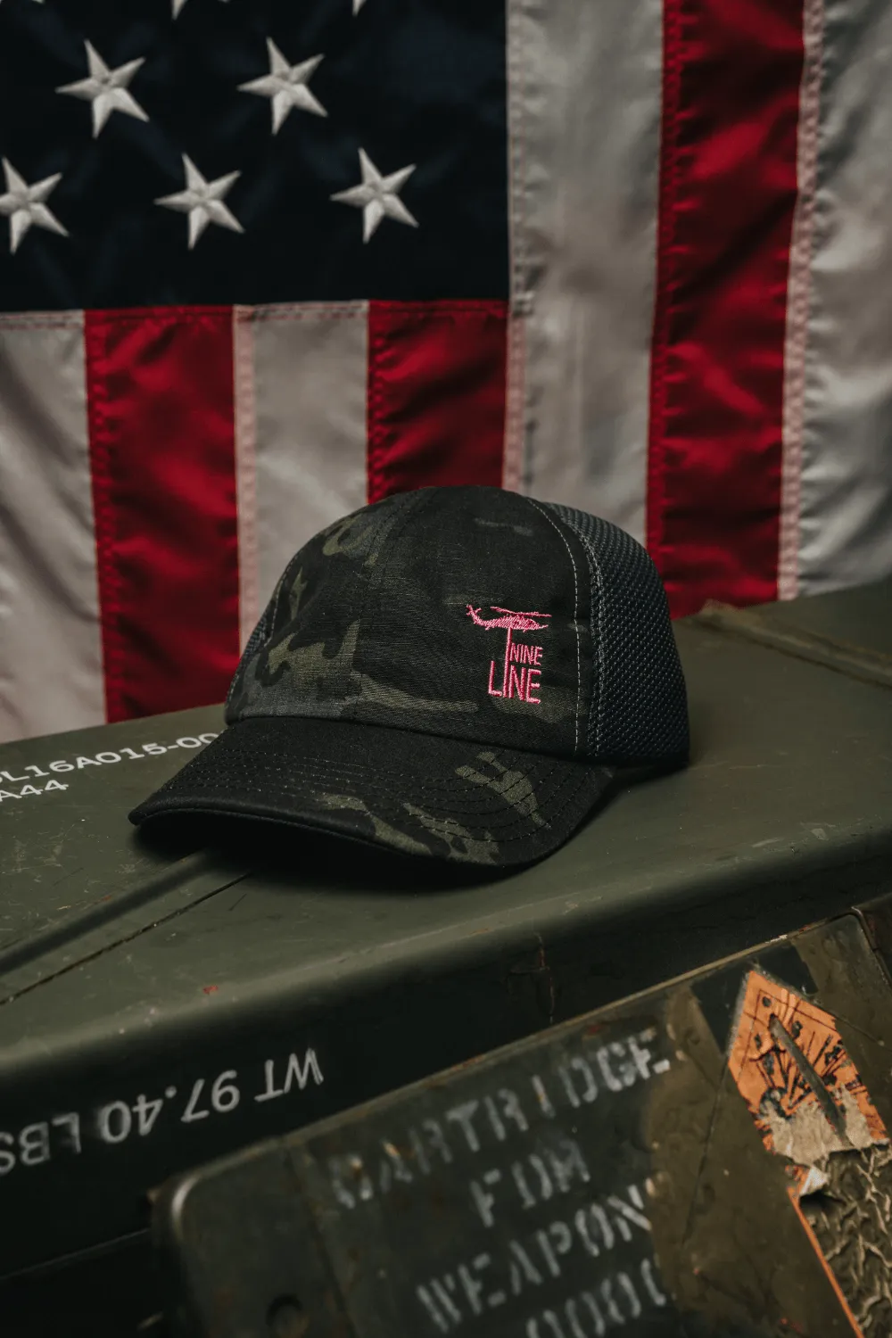 American Made Mesh Back Dark Multicam Hat Pink Dropline