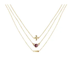 Amethyst & 18k Gold Plated Necklace Set of 3