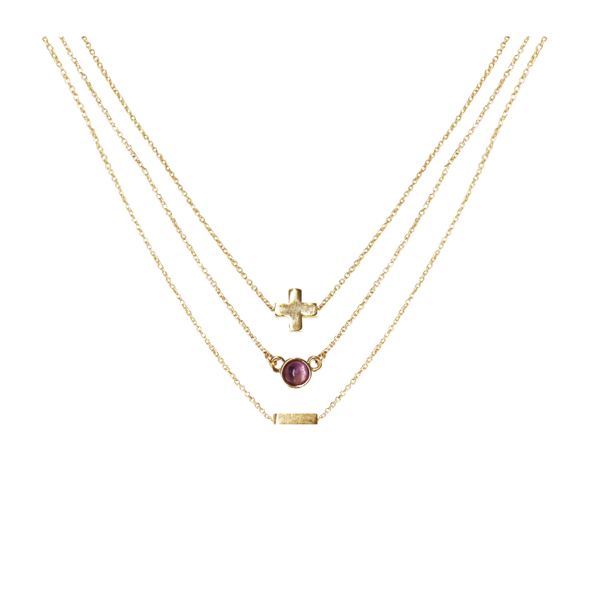 Amethyst & 18k Gold Plated Necklace Set of 3