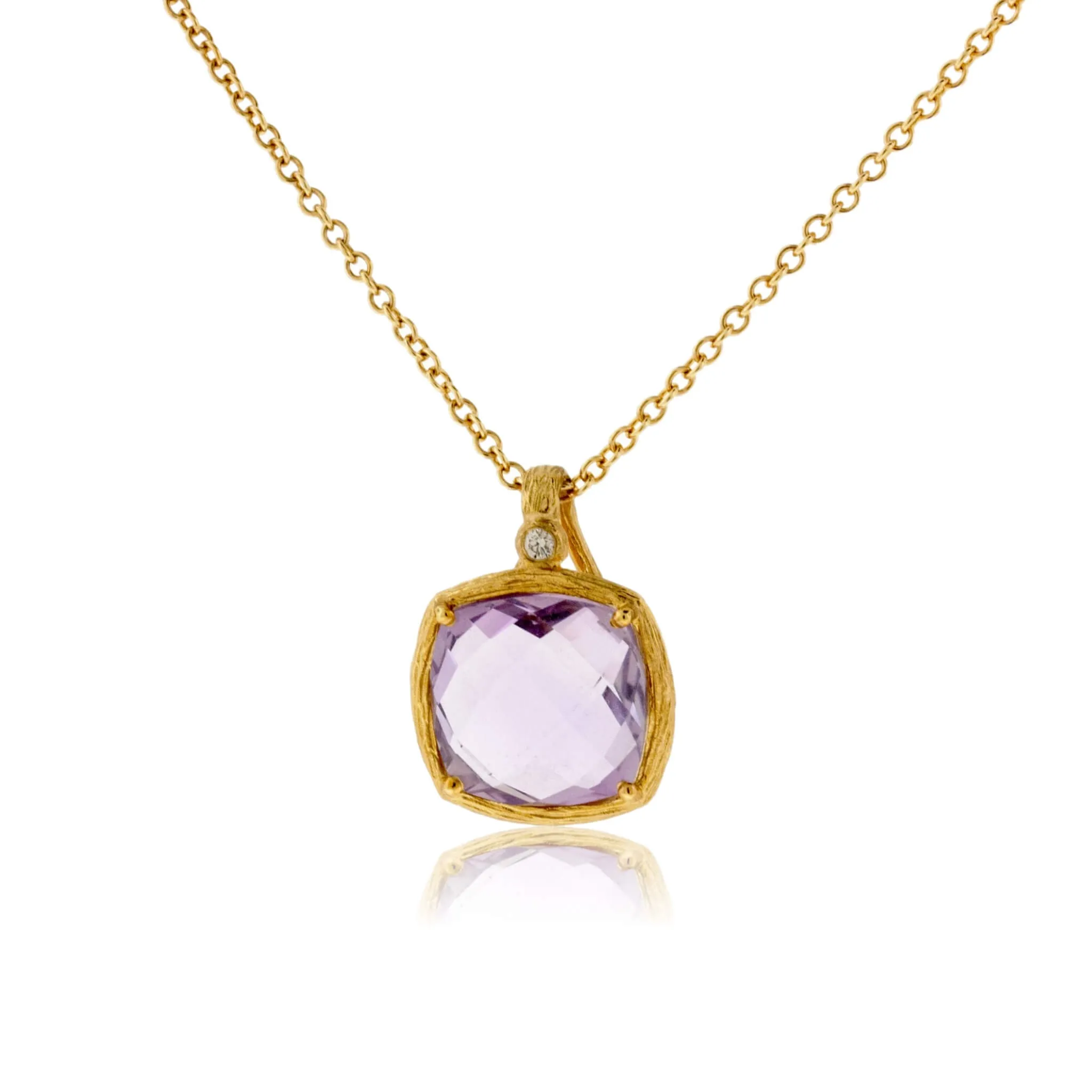 Amethyst and Diamond Textured Gold Necklace