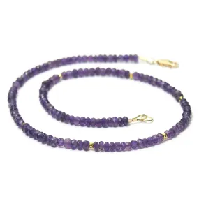 Amethyst Faceted Rondelle Choker Necklace with Gold Filled Lobster Claw Clasp