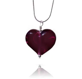 Amethyst Glass Heart Pendant Necklace