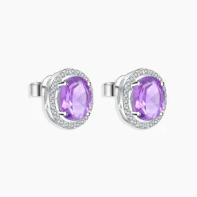 Amethyst Oval Cut Regal Earrings in Sterling Silver