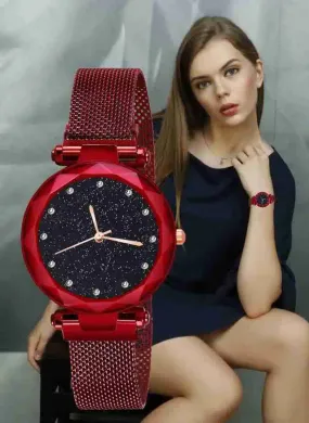 Analog Chain Watch for Women (Red)