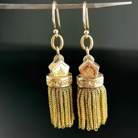 Antique Albertina 14K Gold Watch Chain Tassel Fob Earrings