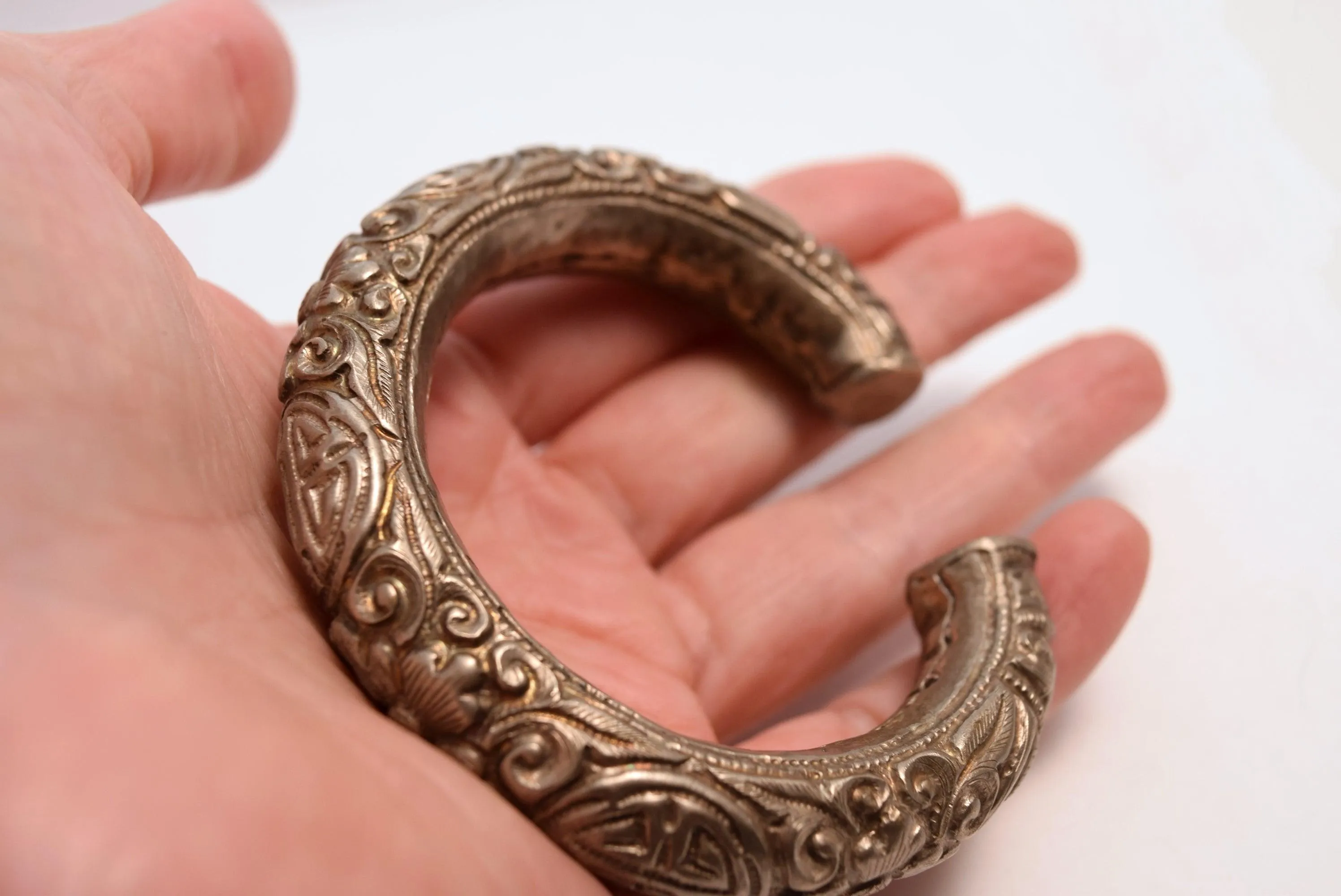 Antique Chinese Repousse Bracelet with Auspicious Symbols