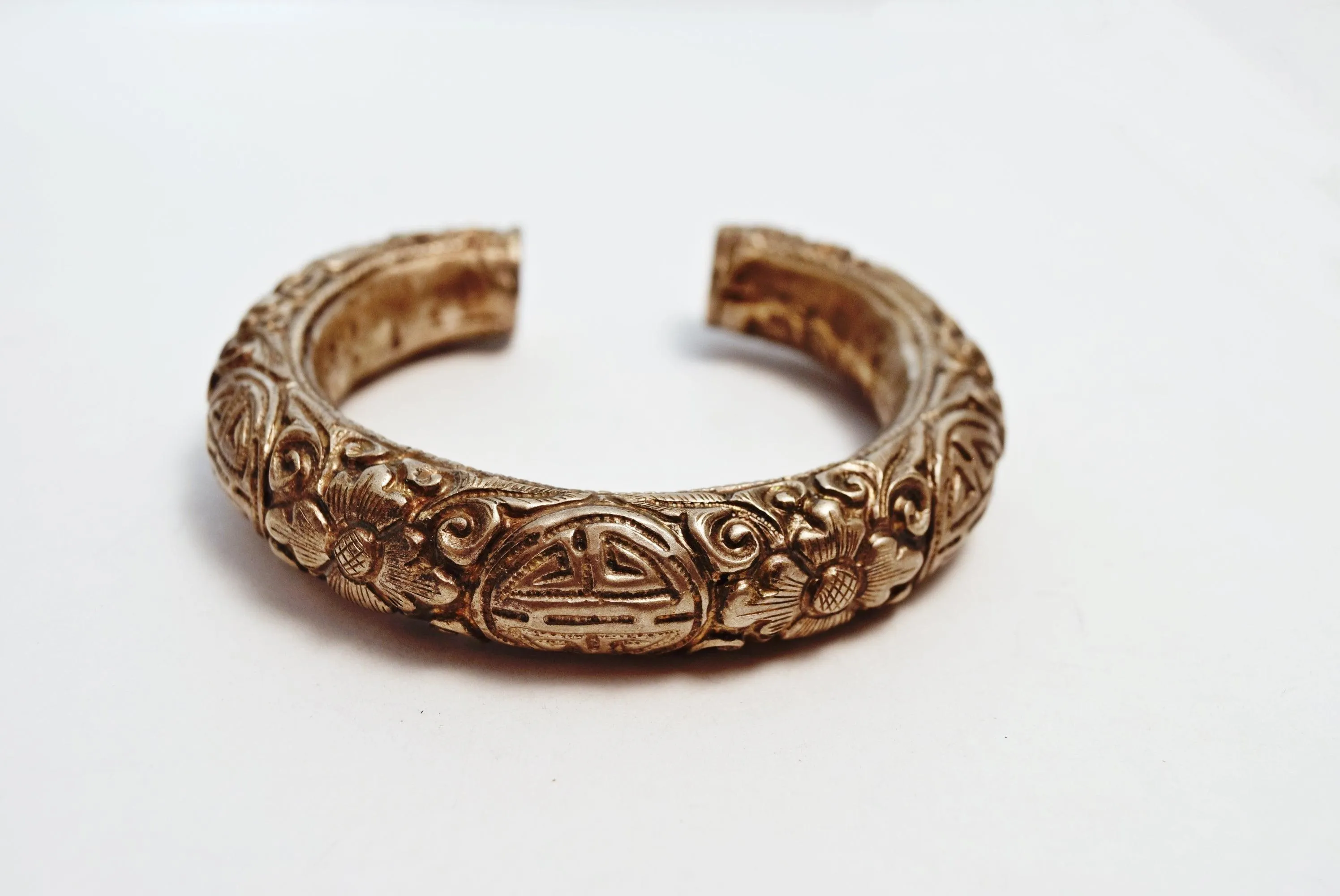 Antique Chinese Repousse Bracelet with Auspicious Symbols