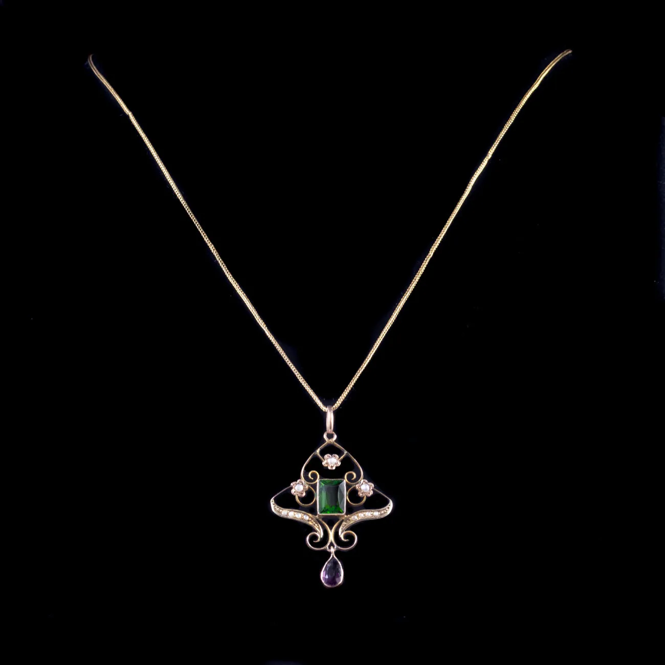 Antique Edwardian Suffragette Pendant Tourmaline 9Ct Gold Circa 1910