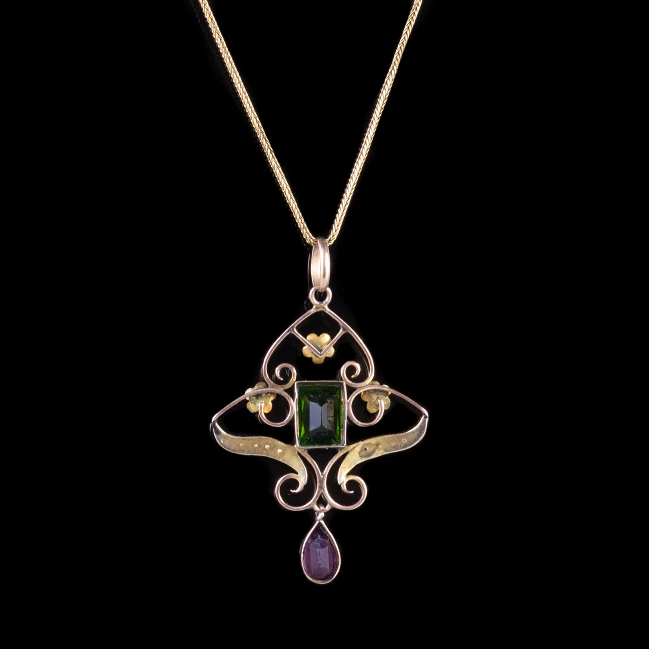 Antique Edwardian Suffragette Pendant Tourmaline 9Ct Gold Circa 1910