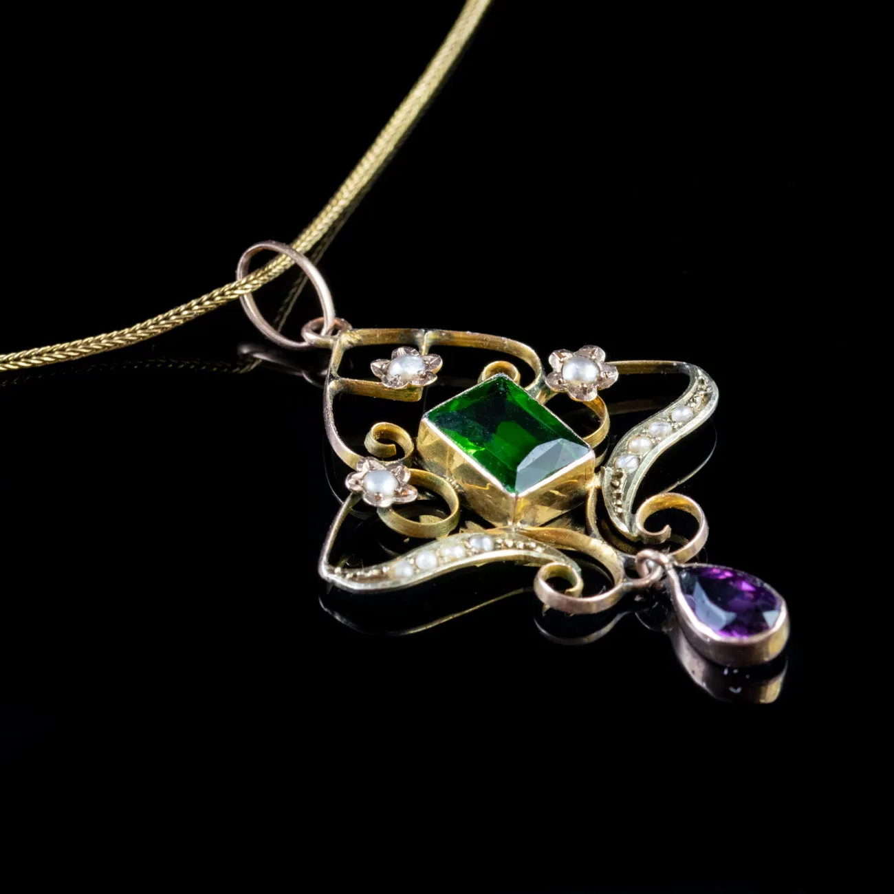 Antique Edwardian Suffragette Pendant Tourmaline 9Ct Gold Circa 1910