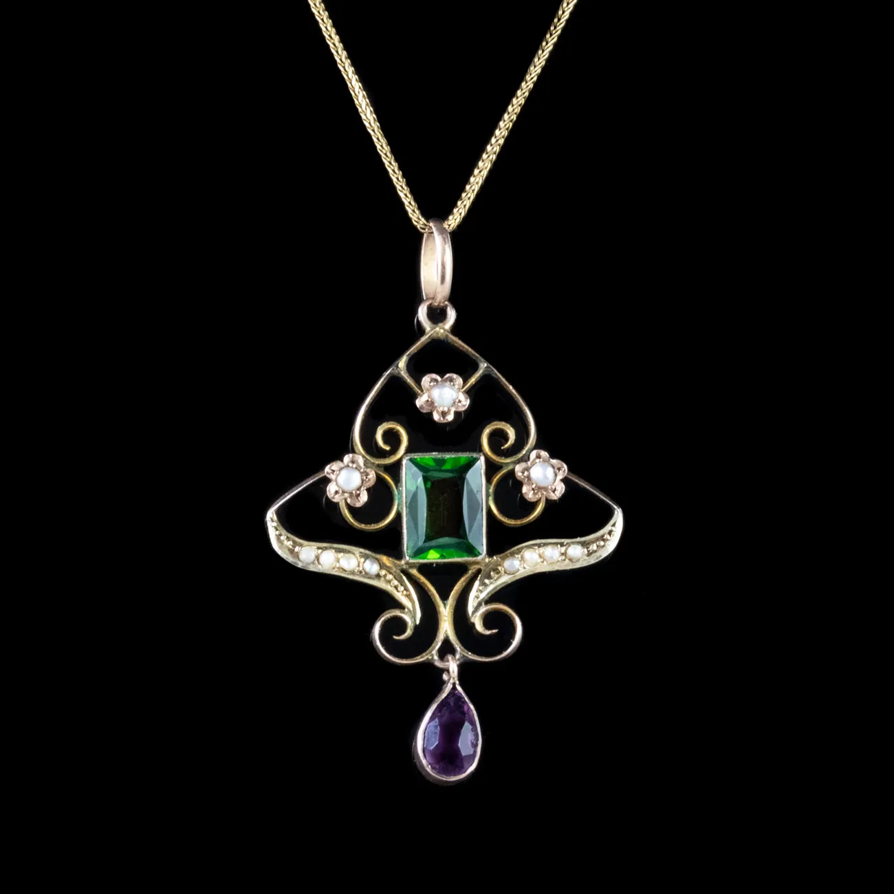 Antique Edwardian Suffragette Pendant Tourmaline 9Ct Gold Circa 1910