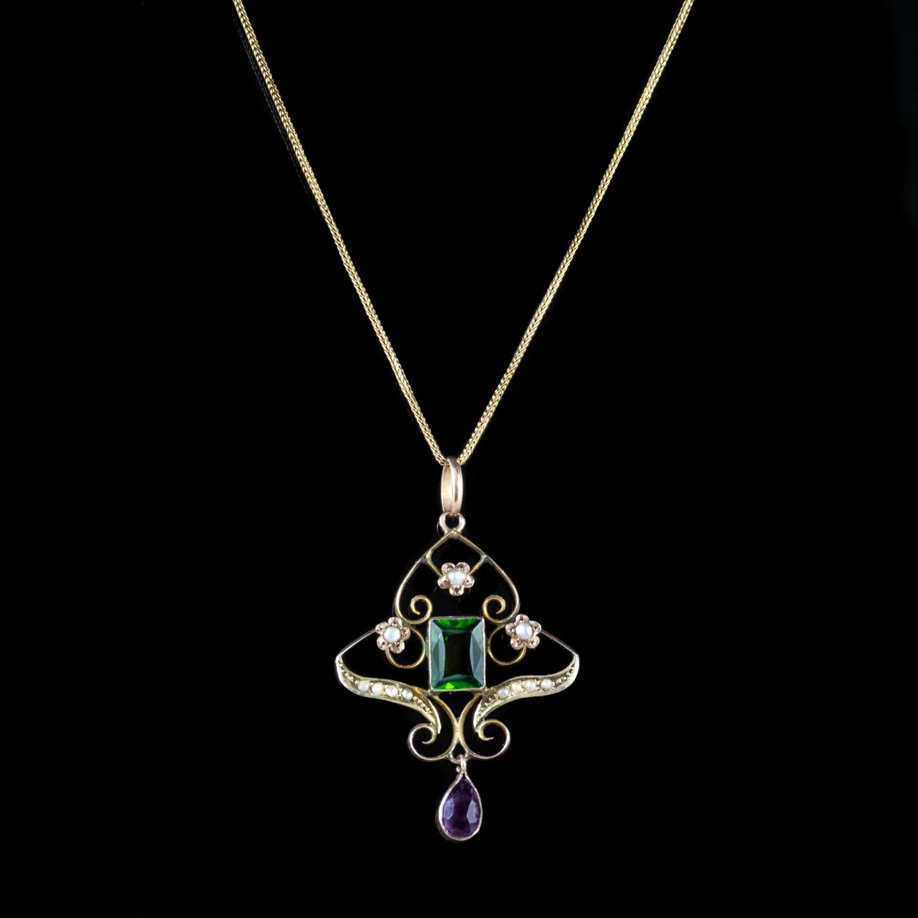 Antique Edwardian Suffragette Pendant Tourmaline 9Ct Gold Circa 1910