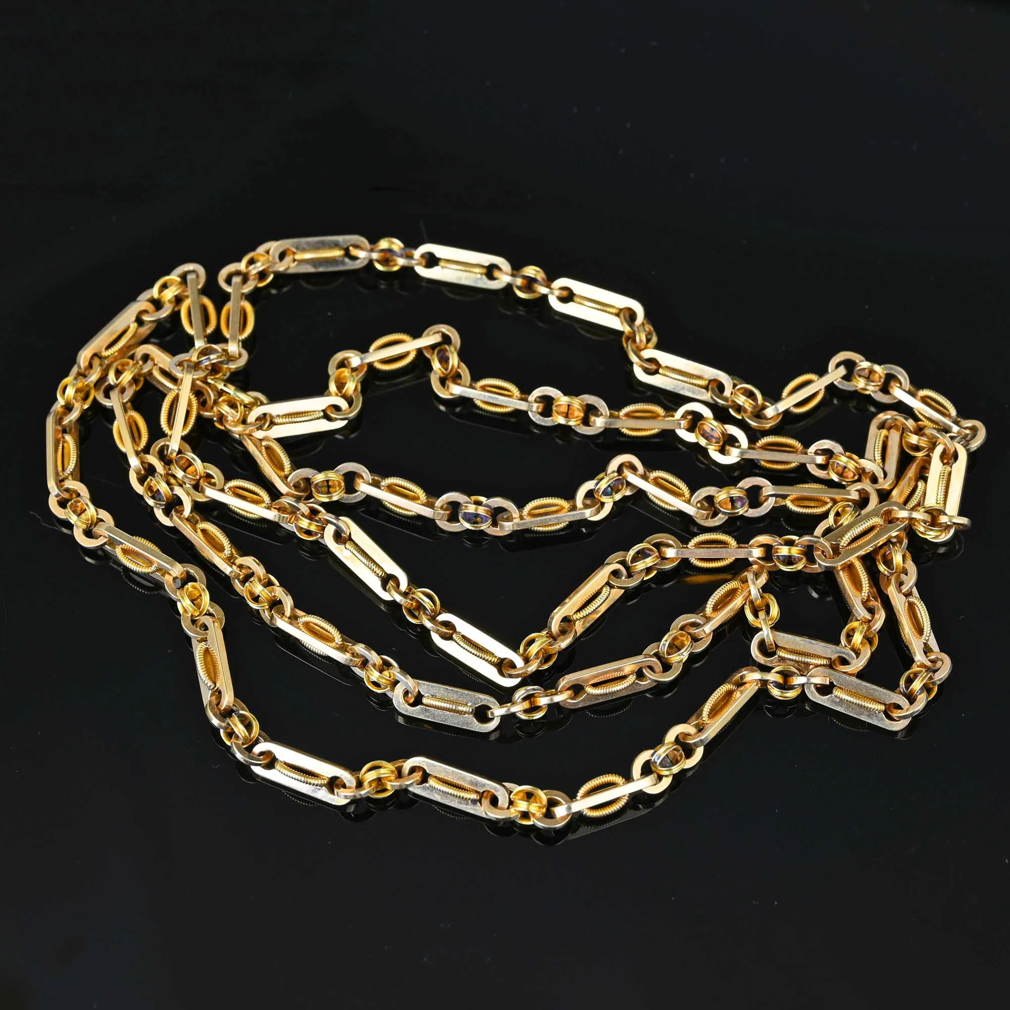 Antique Fancy Link 14K Gold Chain Necklace, 40.9 gms