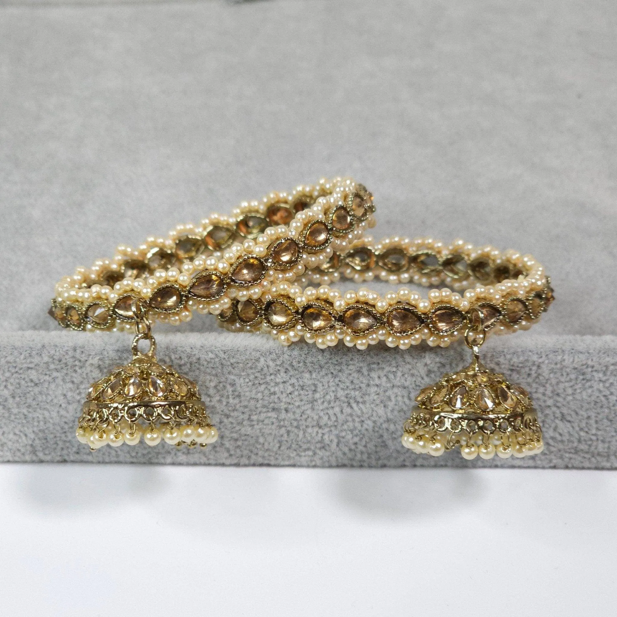 Antique Gold Pearl Jhumka Bangles