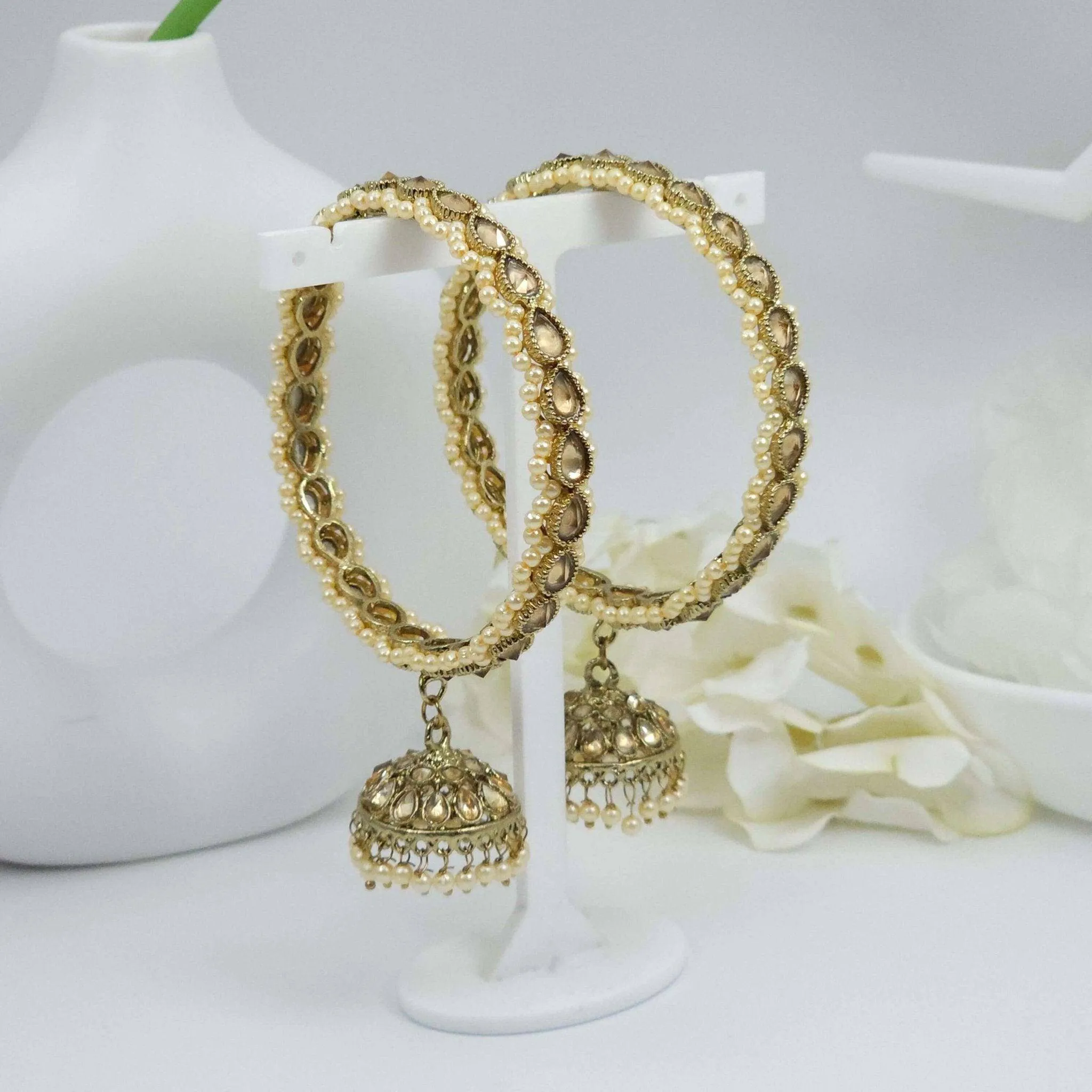 Antique Gold Pearl Jhumka Bangles