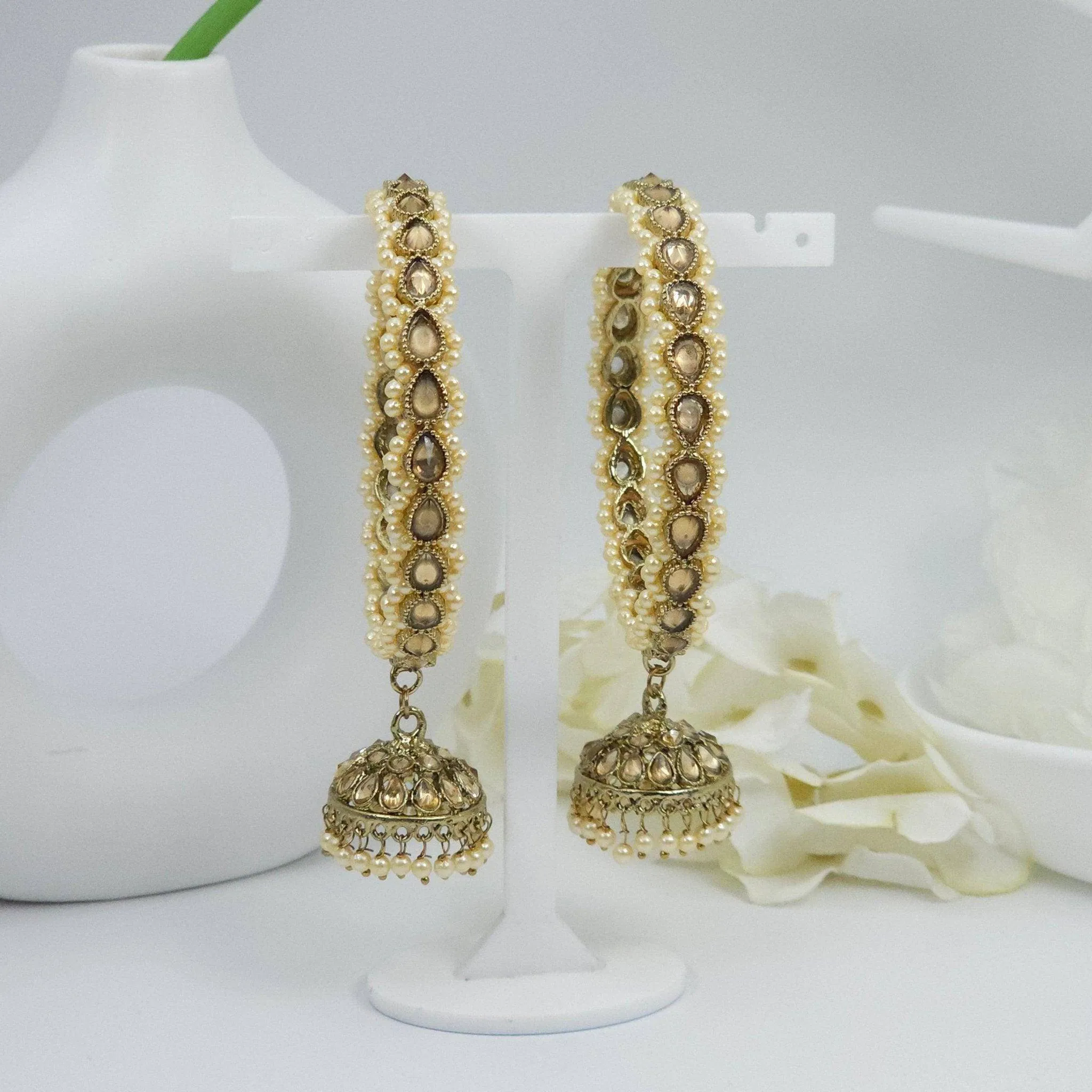 Antique Gold Pearl Jhumka Bangles