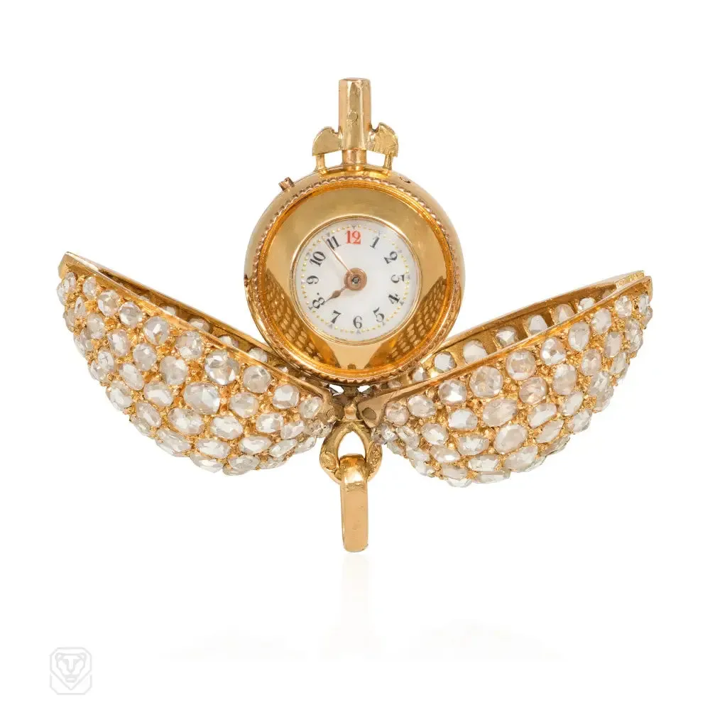 Antique Swiss diamond egg-shaped pendant watch