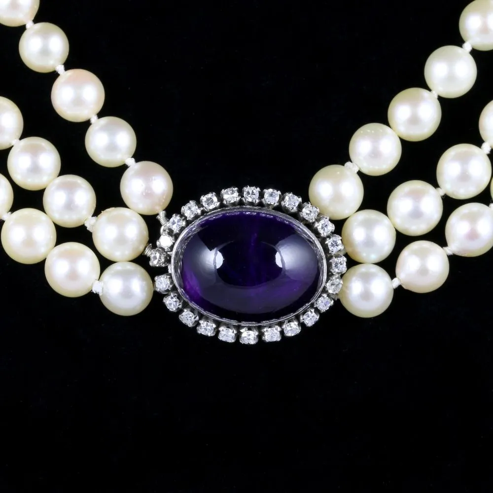 Antique Victorian Pearl Amethyst Necklace 18Ct White Gold