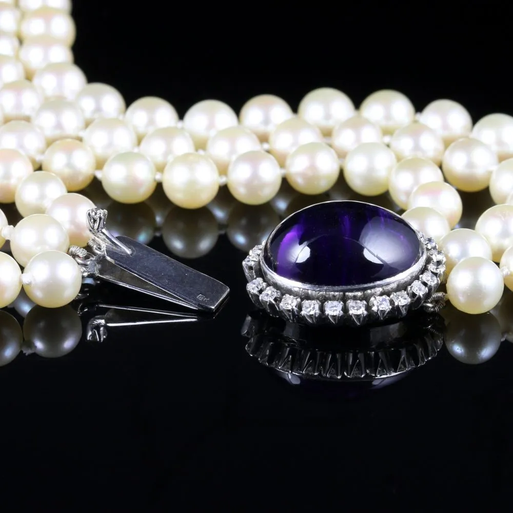 Antique Victorian Pearl Amethyst Necklace 18Ct White Gold