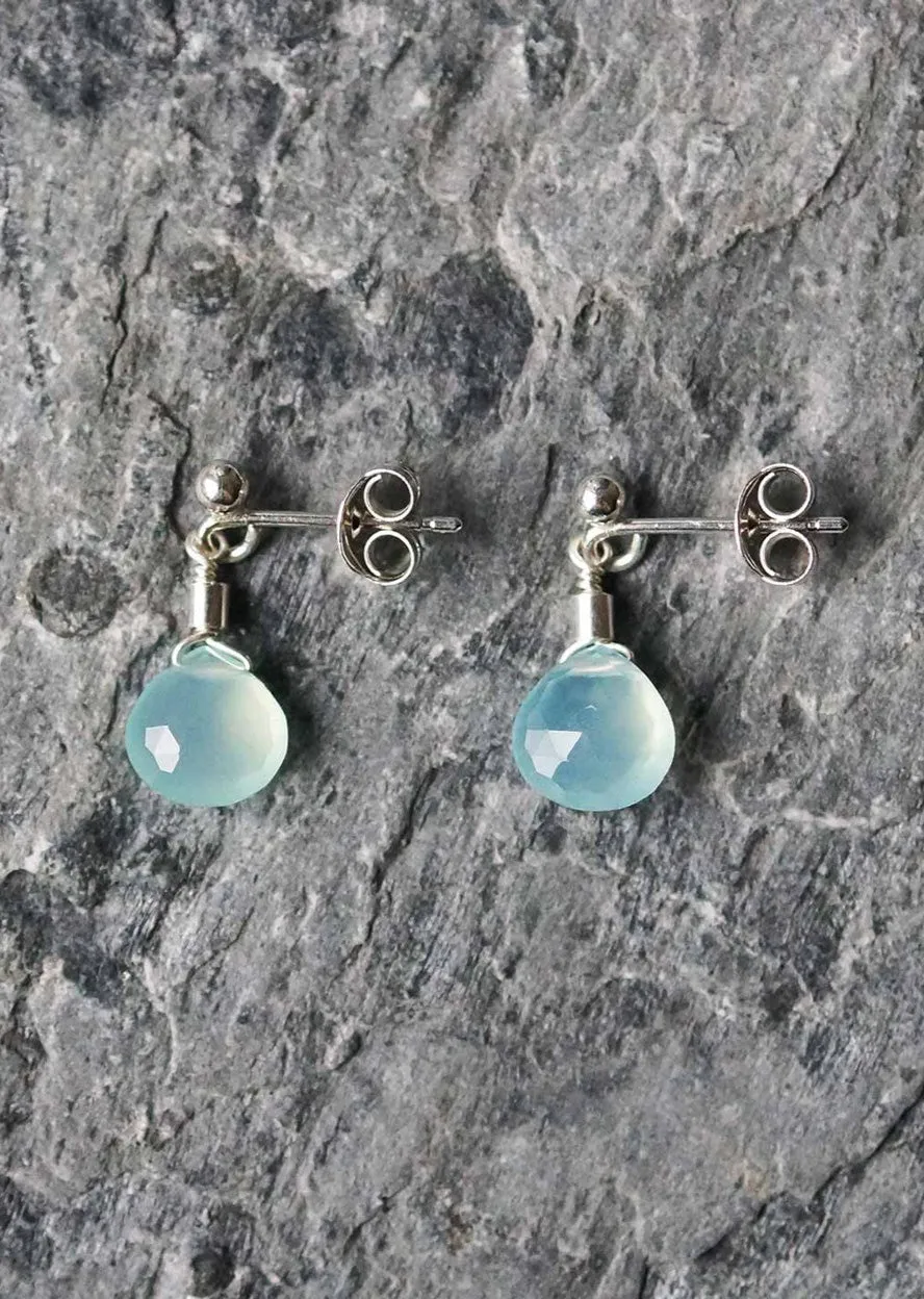 Aqua Chalcedony Stud Earrings