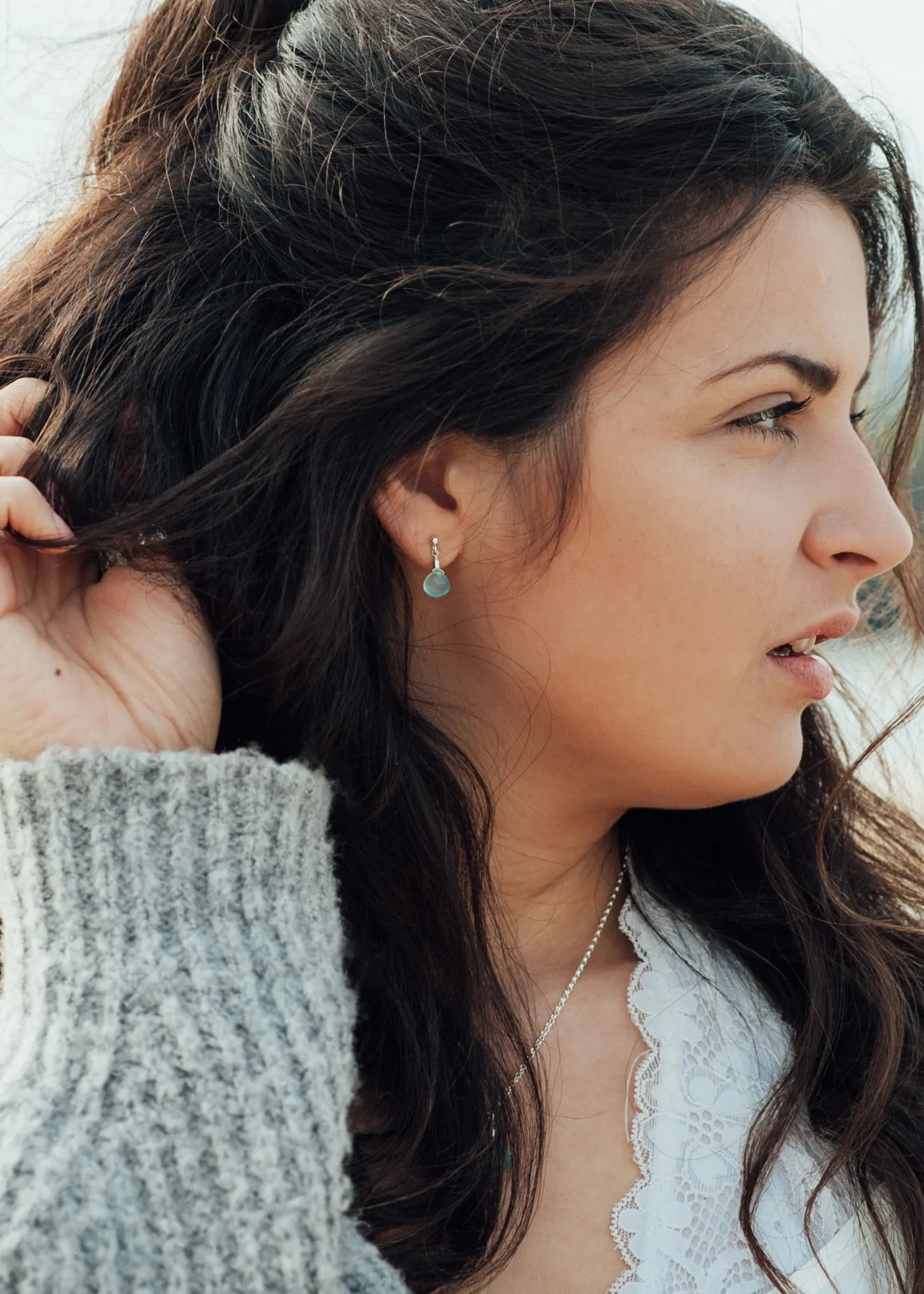 Aqua Chalcedony Stud Earrings