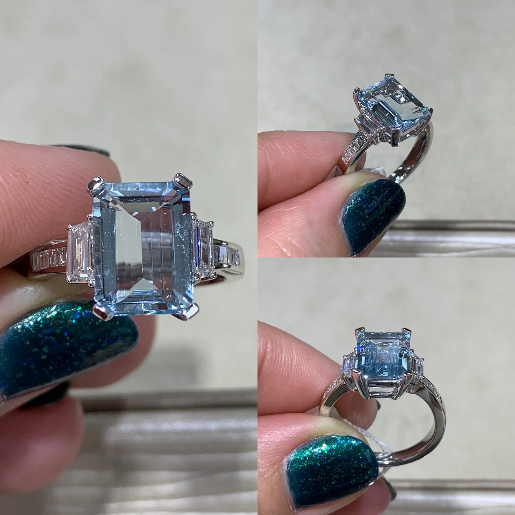 Aquamarine Trapeze Diamond Ring