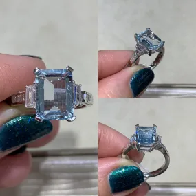 Aquamarine Trapeze Diamond Ring