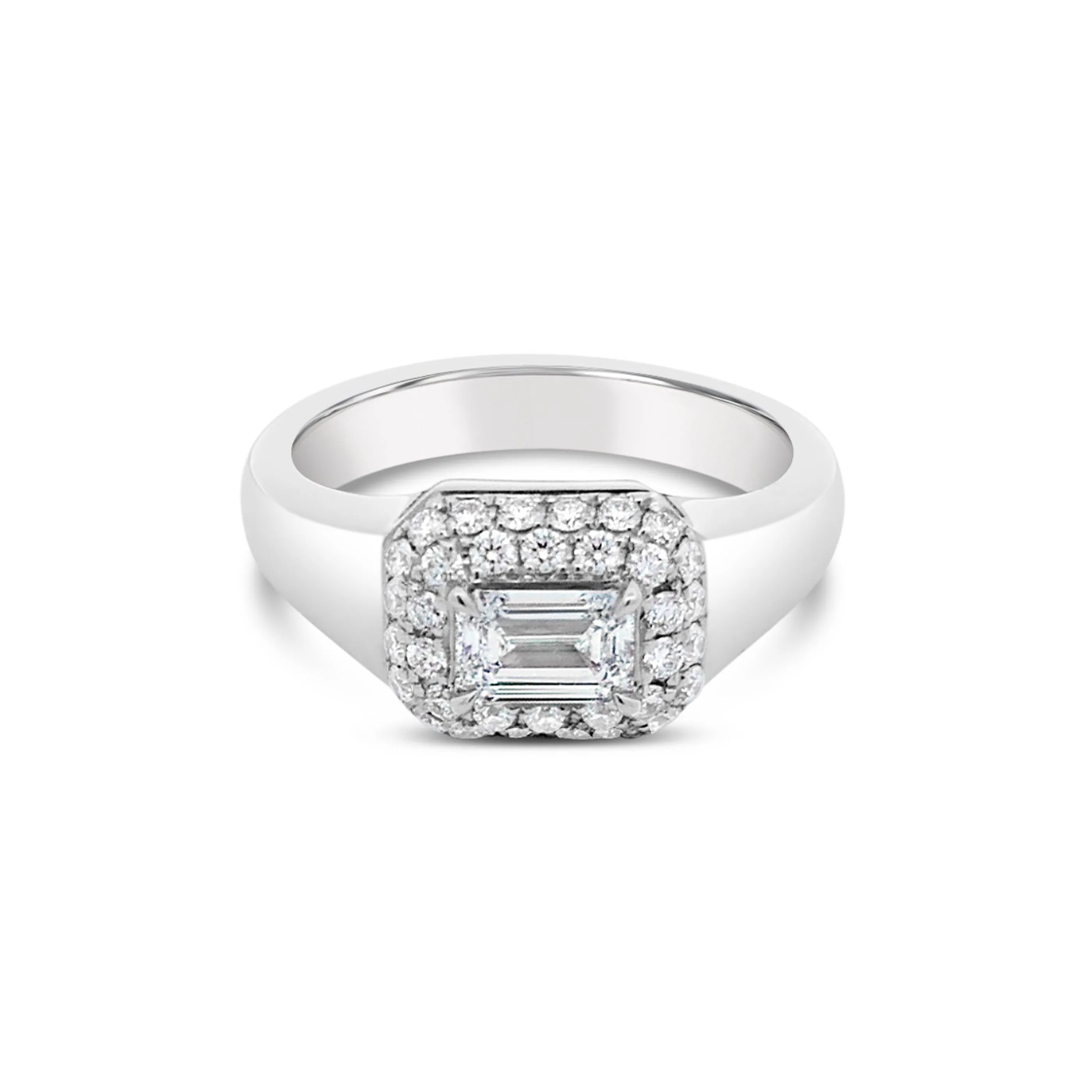 Artisan Sigma Emerald Cut Diamond Signet Ring | 18K White Gold