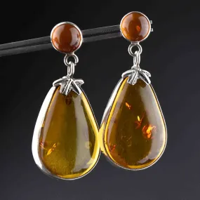 Arts and Crafts Style Silver Baltic Amber Statement Earrings