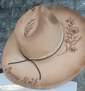 Ashley Hand Burned Wide Brim Hat